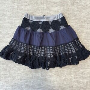 Free People Crochet Knit Mixed‎ Media Mini Skirt Women's 2 y2K 100% Cotton Boho